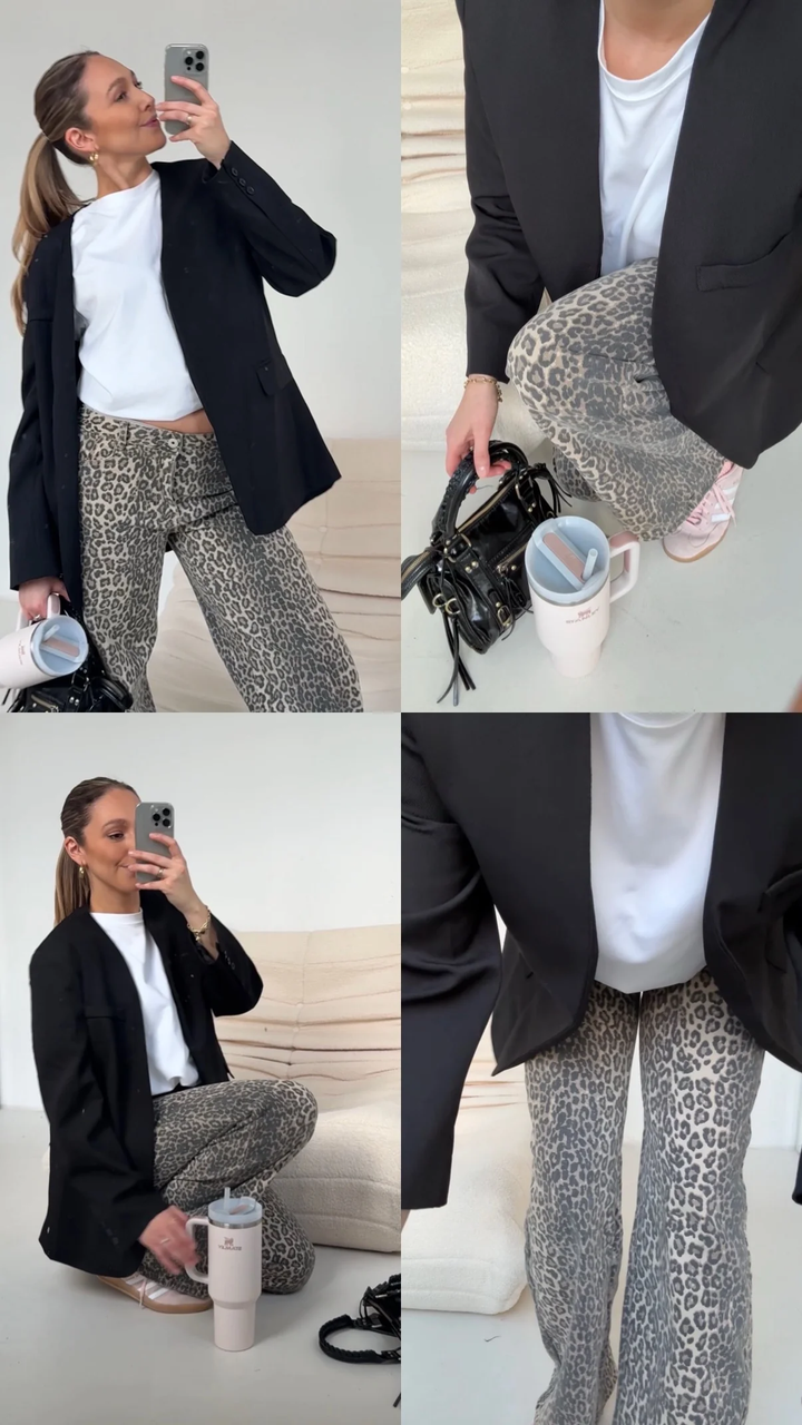 High-Waist Flared Pants with leoprint